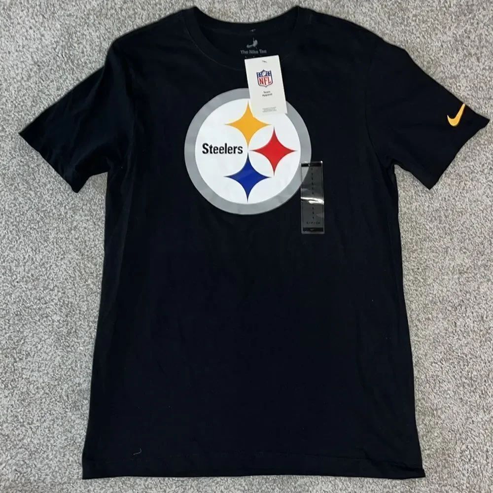 Nike Pittsburgh Steelers Black NFL Football Big Logo T Shirt S Adult (youth XL)